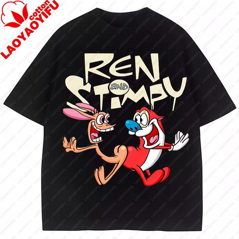 La T-shirt Ren & Stimpy Anni '90 Retrò Nickelodeon Commedia Vintage Cotone Grafica Manica Corta Magliette Divertente Cartone Animato Tema Y2k Top