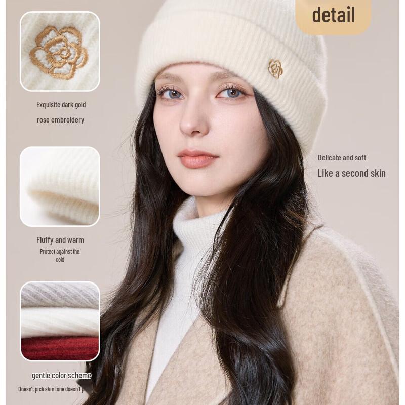 JIUMU Women's 100% Cashmere Winter Knit Beanie Hat