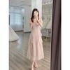 French square collar sweet gentle wind dress women's summer women's clothing waist thin ruffle edge long fairy skirt