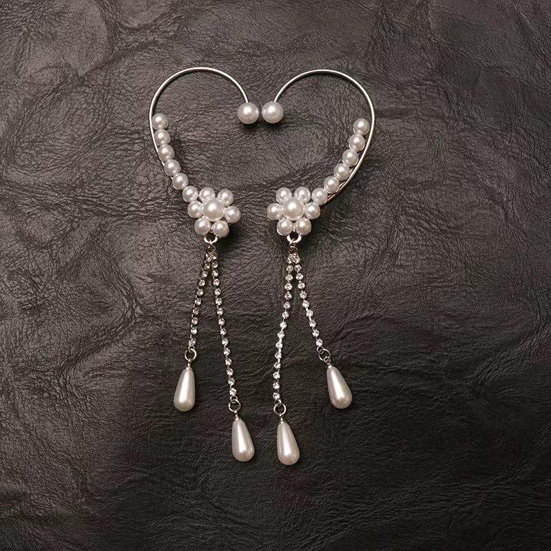 High-End Rhinestone Butterfly & Star Tassel Ear Cuff with Zirconia - No Piercing Required