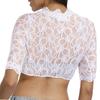 Frauen Elegante Durchsichtige Stickerei Spitze Hemd Tops V-ausschnitt Halbe Hülse Slim Fit Einfarbig Kurze Hemd Unten Abgeschnitten Tops