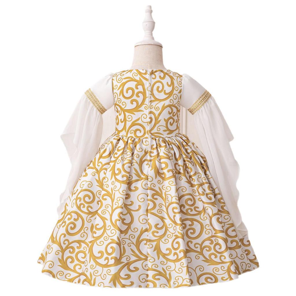 Middle Eastern Muslim Princess Evening Dress for Toddlers - White Patchwork Design