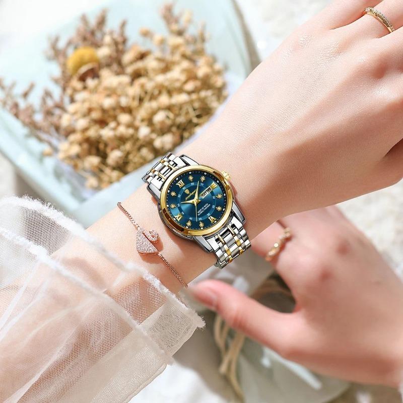 POEDAGAR Casual Women Wristwatch Waterproof Luminous Date Week Quartz Watches Stainless Steel Elegant Dress Ladies Watch