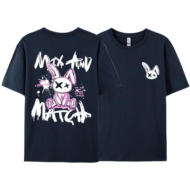 Pink Ragdoll Rabbit Harajuku Print T-Shirt Men Loose Oversize  Clothing Hip Hop Casual Short Sleeve S-XXXL Cotton T-Shirt Couple