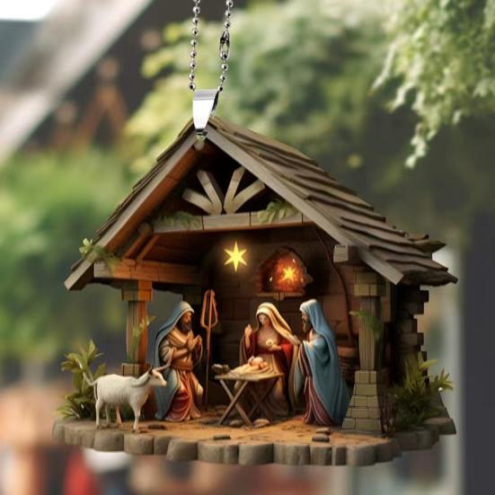 Nativity Scene Pendant Acrylic Birth of Jesus Christmas Hanging Ornament Festive Decor