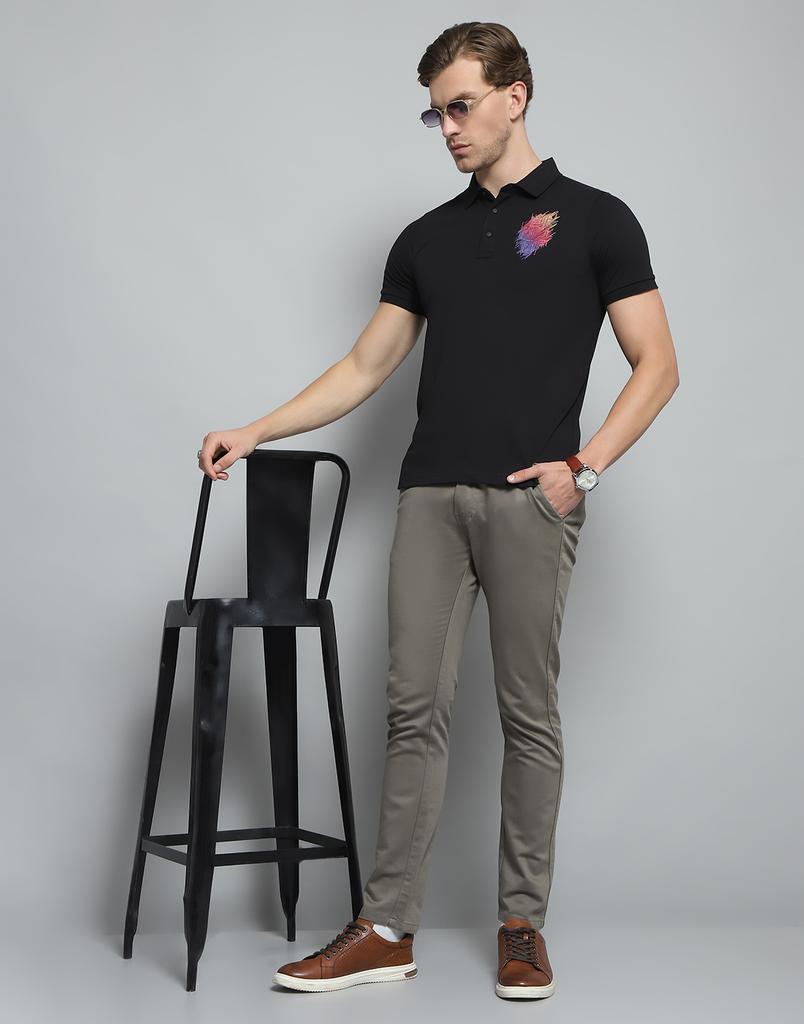 Monte Carlo Mens Printed Black Collar Neck Half Sleeve T-Shirt