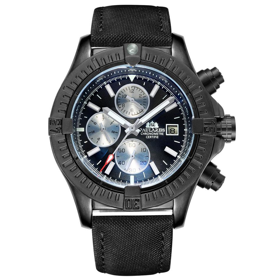Paulareis Πλήρες Automatic Machinery Canvas-shaped Δερμάτινο Πολυλειτουργικό Ανδρικό Ρολόι Αυτόματο ρολόι