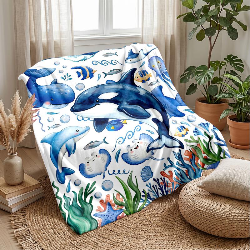 Ocean Life Adventure 11 Theme Blanket Lightweight Warm Flannel Blanket Decorative Throw Blanket for Home Decoration