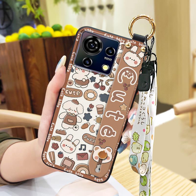 Cute Lanyard Phone Case For ZTE Blade V50 Vita Back Cover Durable Kickstand Fashion Design Waterproof Wristband Ring