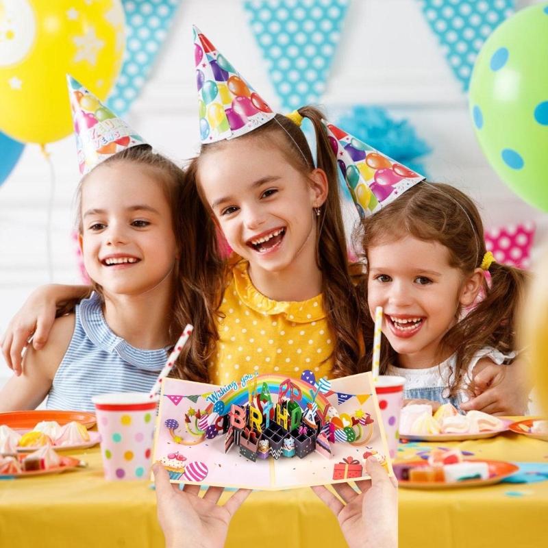 Elegant 3D Popup Birthday Greeting Card with Rainbow Theme Colorful Design Perfect Gift for Women Men and Children