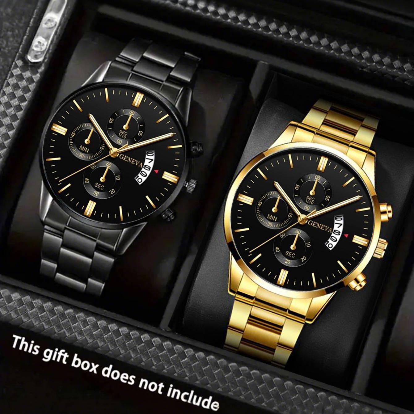 

2pcs Fashion Men Stainless Steel Watch Luxury Calendar Quartz Wrist Watch Mens Business Watches for Man Clock Montre Homme