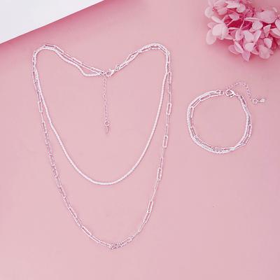 Versilbertes Halskettenset S925 Silberarmbandset S925 versilbertes Damen-Doppelschicht-Set mit funkelndem Armband und Halskette