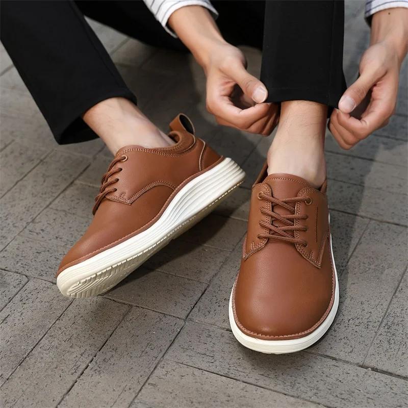 Fashion Men's Leather Shoes PU Fabric Spring and Autumn Brown Men's Casual Shoes Black Comfortable Classic Walking Shoes Flat Bottom