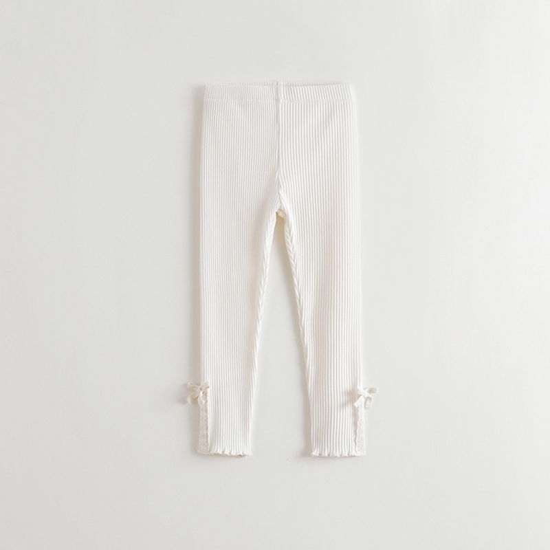 Mark Jenny Girls  Lace Bow Soft Elastic Leggings Kidsren s Pants 2025 Spring New Product 551508 Ivory White 100