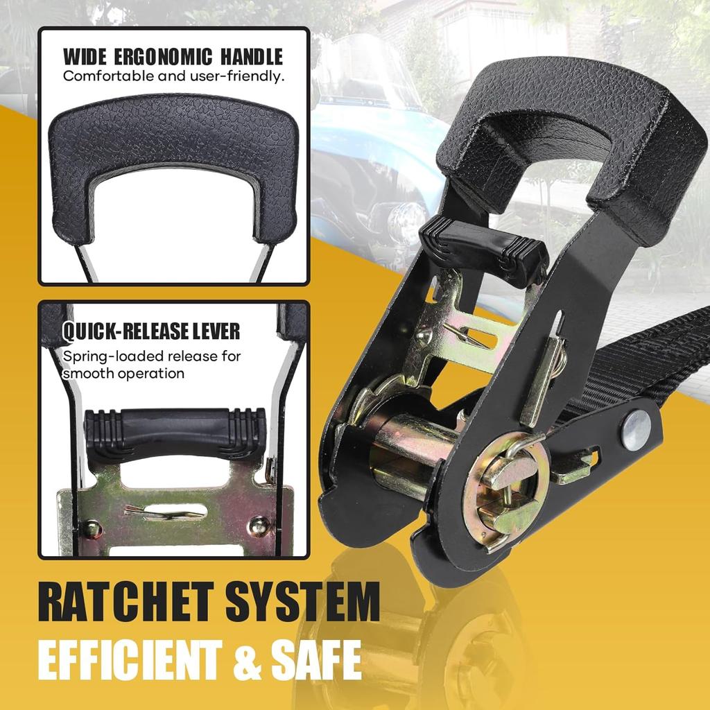 Ayaport Endless Ratchet Straps (No Hooks) 1" X 8' Heavy Duty Small Ratchet Tie Down Straps 1860Lbs Break Strength Black Tie Downs For Cargo, Truck