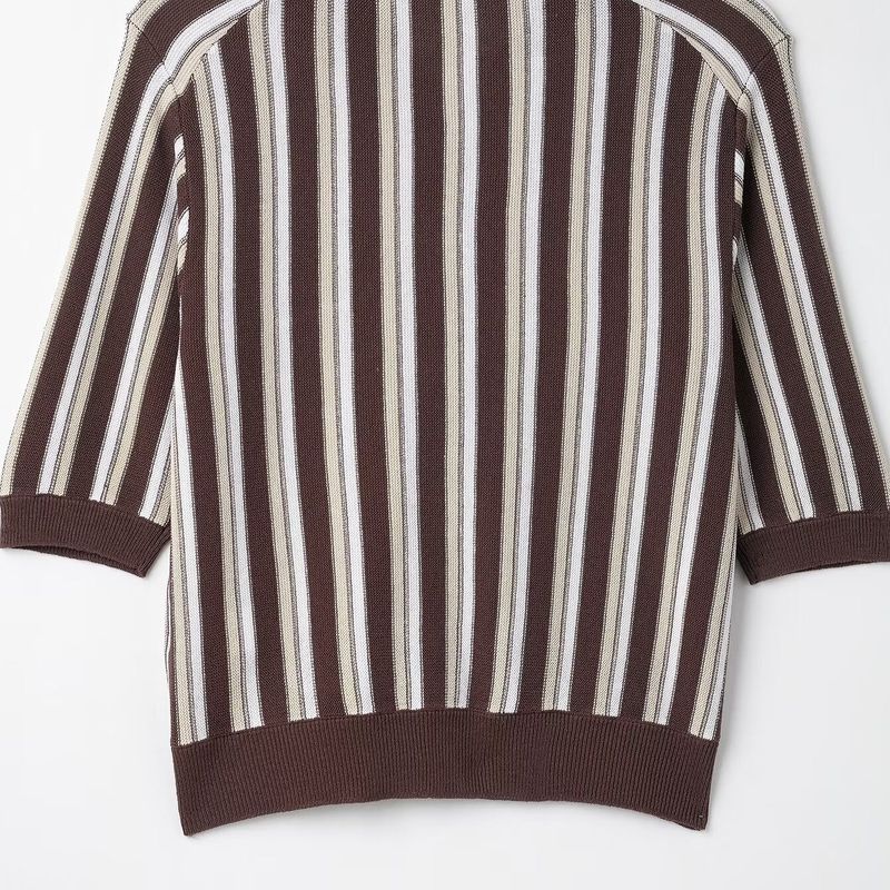 Kaslead New Arrival Women's Clothing Fashion Style Fashion Minimalist Stripes Knitting Polo Shirt Collar Outwear 3920206