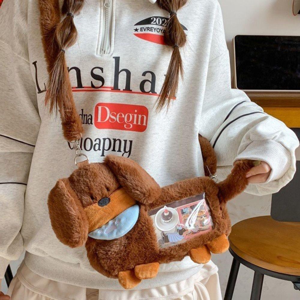 Y2K Dachshund Dog Shoulder Bag PVC Cartoon Ita Bag Daily Transparent Handbag Women
