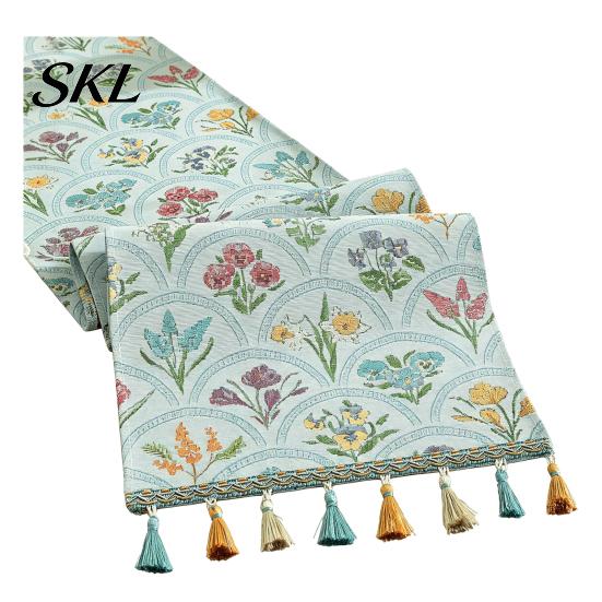 Tassel Edge Table Runner Jacquard Floral Runner, Vintage with Edges, Elegant Dining Farmhouse for Wedding Baby Shower Decor Charming Centerpiece