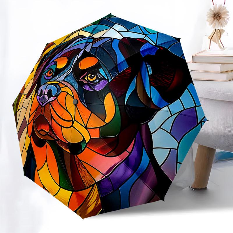 

1pc Stained Glass Dog Portrait Automatic Folding Umbrella - Portable 3-Fold Design with 8-Bone Iron Frame, Outdoor for Fans, Travelers, Daily Use, Fes