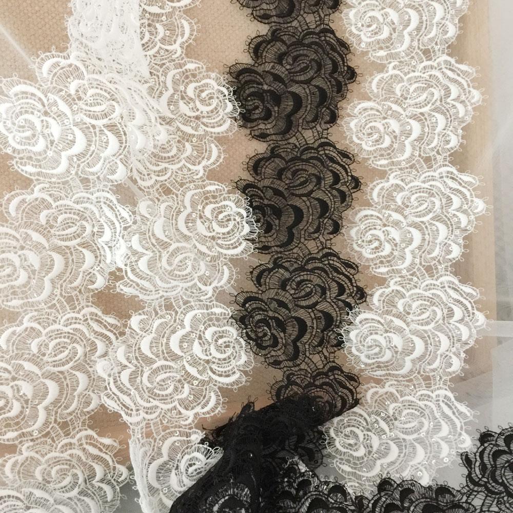 1Yard White Black Flower Lace Trim Fabric Handmade DIY Clothes Accessories 10CM Wide
