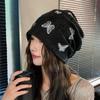 Coldproof Fleece Beanies Holes Plush Pullover Hat Fashion Butterfly Print Beanies  Female