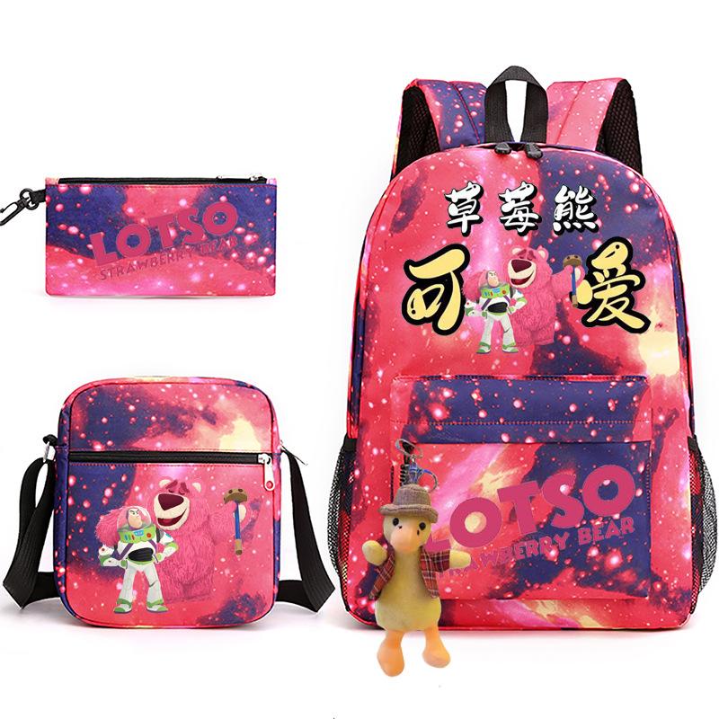 3 Piece School Backpack Set for Students Large Capacity Oxford Cloth Schoolbag with Shoulder Strap and Pencil Case