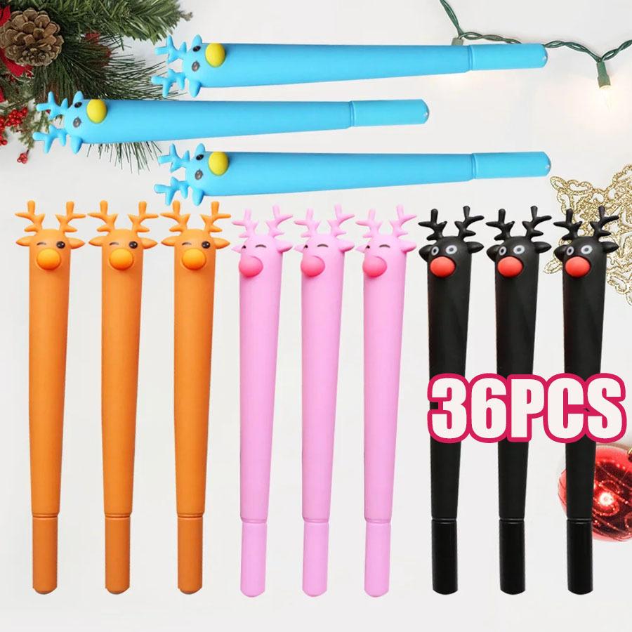 

36 шт. Рождественская шариковая ручка в форме оленя, 0,38 мм, черные чернила, милый дизайн, плавное письмо для школы, офиса, креативные канцелярские товары, рождественский подарок Random style