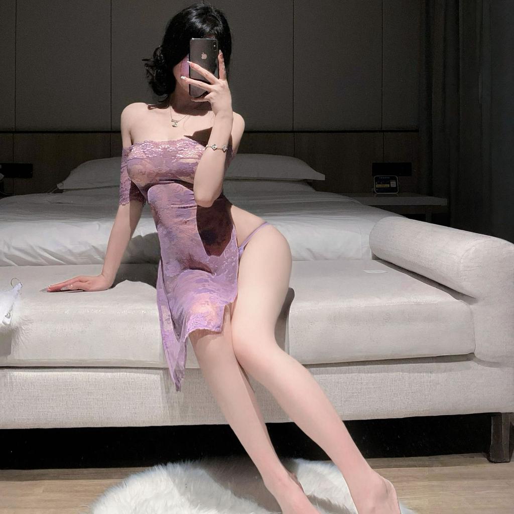 Sex Underwear Purple Pure Desire Dress Pajama Set Sexy Buttocks Free Temptation Lace Uniform Woman