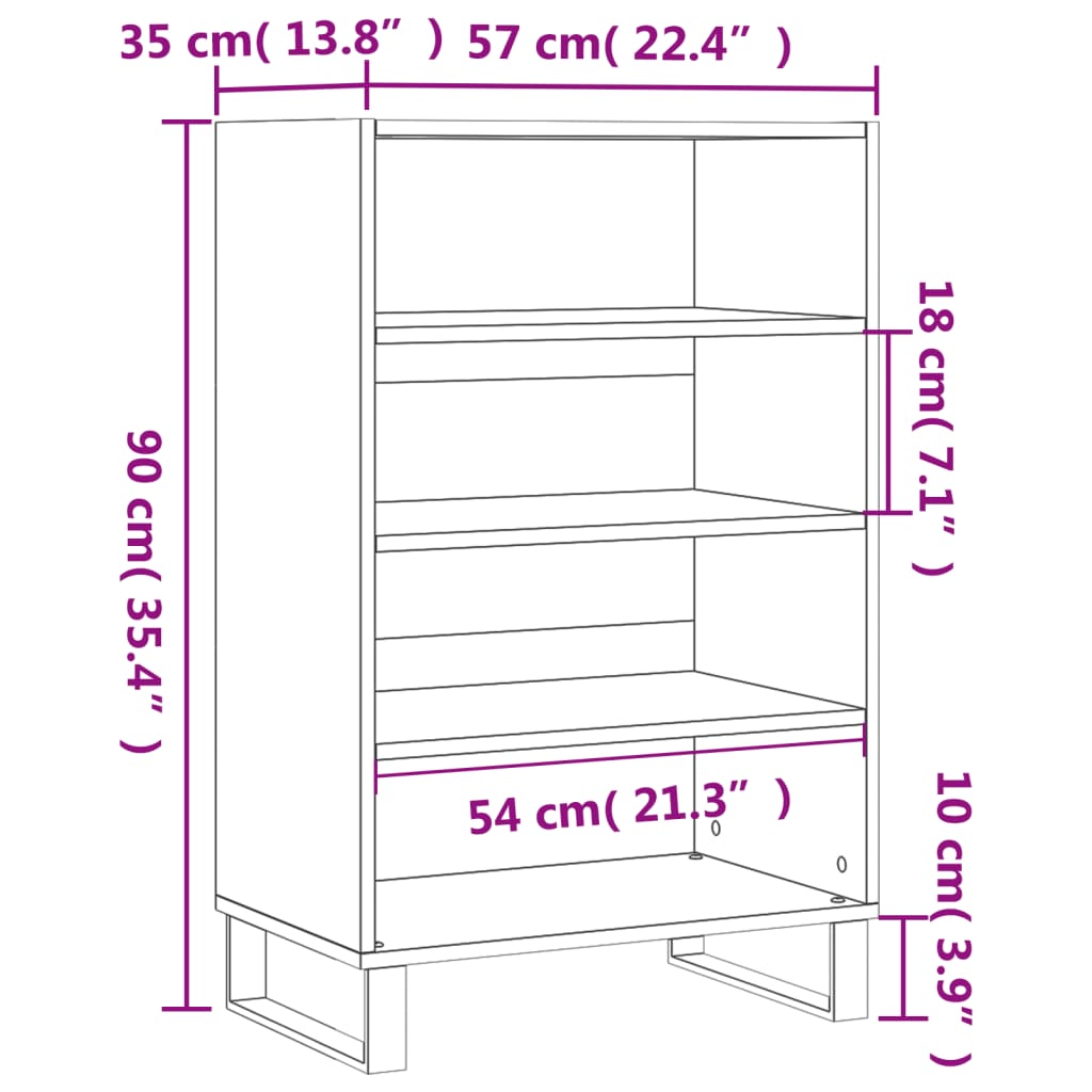 Highboard In White 57 X 35 X 90 Cm Particleboard