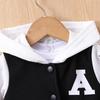 Boys' Hooded Black & White Letter Print Suit for Autumn & Winter