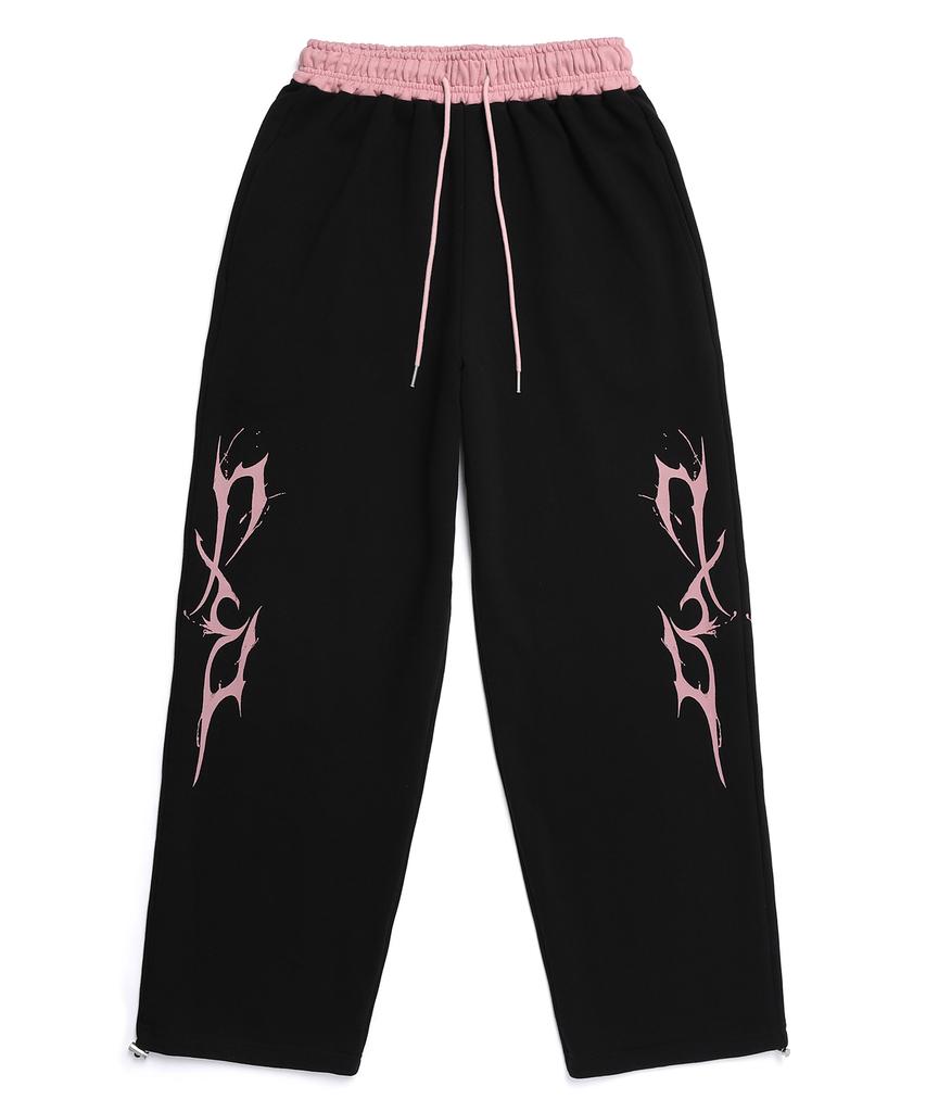 D.XO.H (Summer Fabric Added) Obi Contrast Thunder Logo Pants Black/Pink