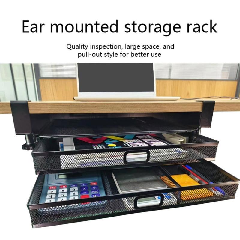Ergonomic Office Drawer Storage Unit Black Metal Construction Double Access Compartments Under Desk Organizer