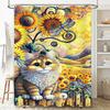 Colorful Sunflowers Cat Print Shower Curtain for Bathroom Decoration 3D High-Definition Printed Waterproof Fabric Available In V