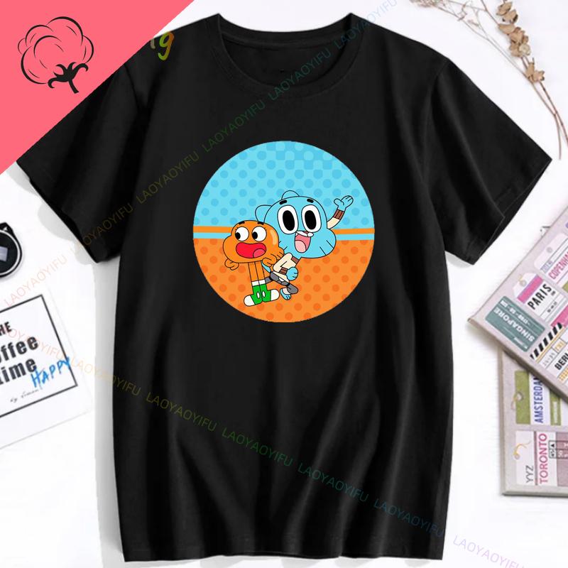 Funny Korean Amazing World Gumball Tshirt 100 Cotton Boys and Girls Y2k Clothes Short Sleeve Tee Mens Clothing