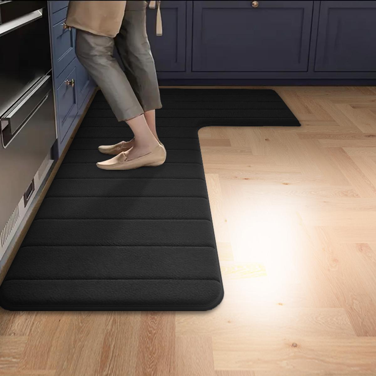 

Большой фланелевый кухонный коврик для пола L-образной формы, впитывающий коврик для пола, ресторанный нескользящий коврик для ног, угловой коврик 120x80x45cm чёрный