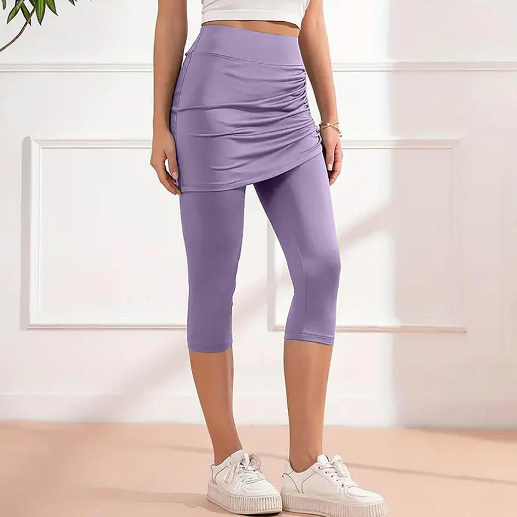 Damskie legginsy treningowe ze spódniczką ze sznurkiem, casualowe letnie z wysokim stanem, miękkie, sportowe spodnie do jogi