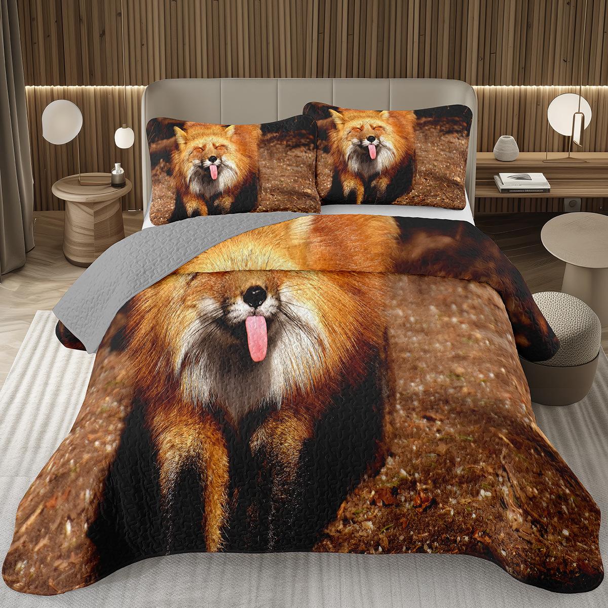 

Кавайный комплект покрывала 2/3 предмета с лисой, лесное животное, двустороннее стеганое покрывало, природа, лесной, лисы, стеганое покрывало для спальни девочки-подростка EU Single 135x200cm