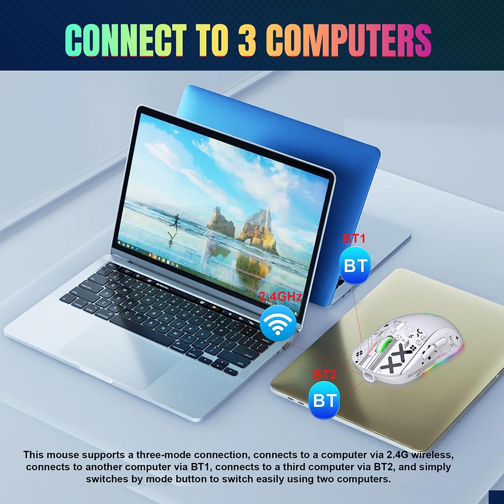 Oppladbar Trådløs Mus Usb Bluetooth-kompatibilitet Gamer Maus 3600DPI Mus 11 RGB Lysmoduser Mus For Datamaskin Bærbar PC
