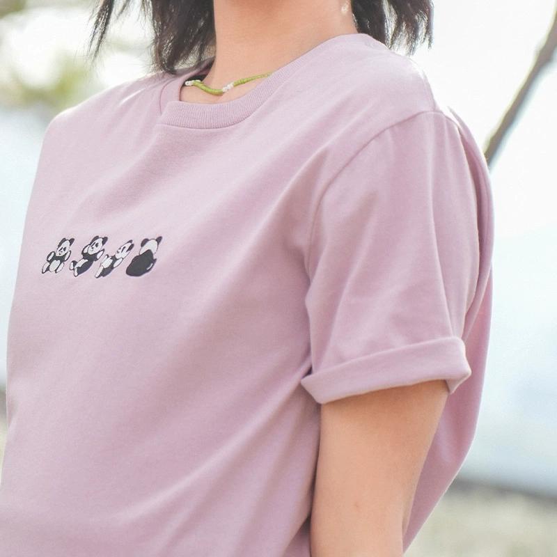 Vans Fun Panda Print Crew Neck Short Sleeve T-Shirt Women Tops Grey Pink VN000FREBLT