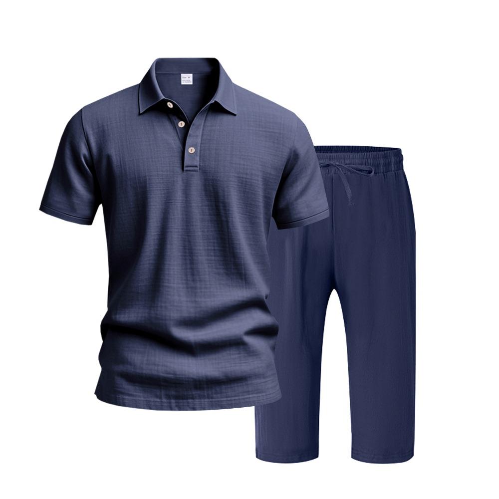 Men's Summer New Short Sleeve and Shorts Set, Made of Linen Fabric, A High-Quality Two-Piece Short Sleeve and Shorts Set