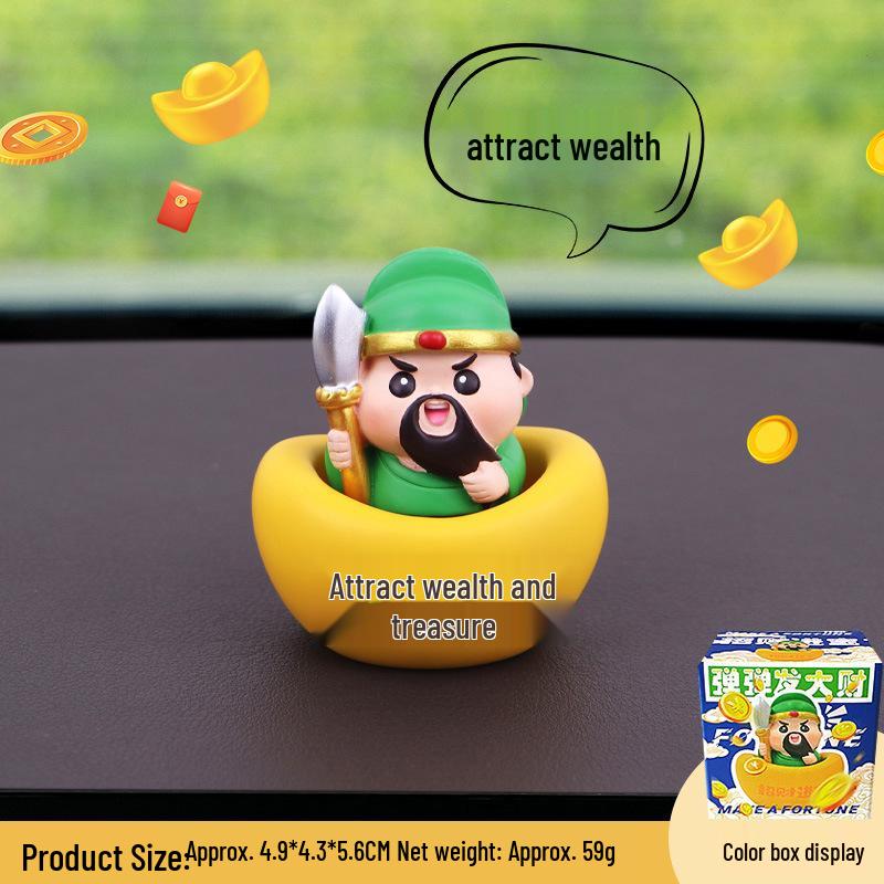 Mini Fortune God Bouncing Head Figurine for Car Dashboard Decoration