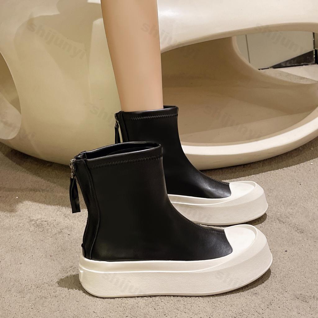 Fashion 2025 New Designer Ankle Boots Women Autumn Winter Fashion Slip-on Zipper Sports Boots Platform Thick Heel Ladies Short Booties