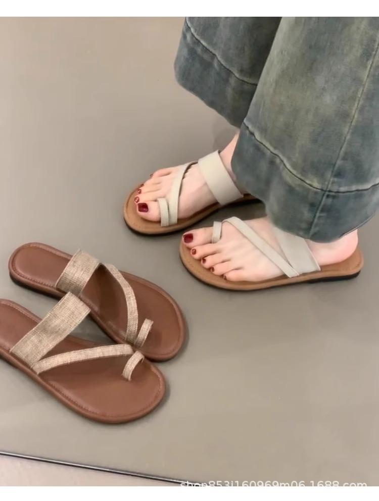 

2025 summer Korean version of the new sweet toe slippers women cross wear non-slip beach casual flat slippers women 40 хакі