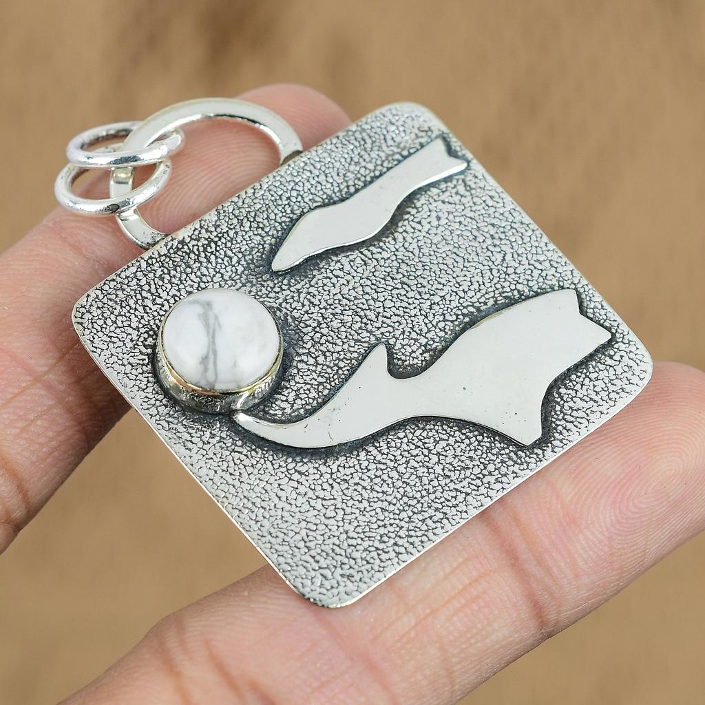 Sterling Silver Natural Howlite No Stone Birthday Crown Chakra Sister Pendant