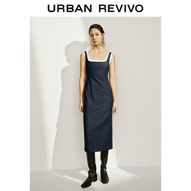 UR Women s Color-Block Faux Two-Piece Denim Dress XS