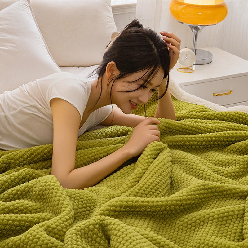 Thick Lambswool Solid Color Blanket Warm Skin-Friendly Office Nap Sofa Blankets Simple Autumn and Winter Colorfast Home Textile