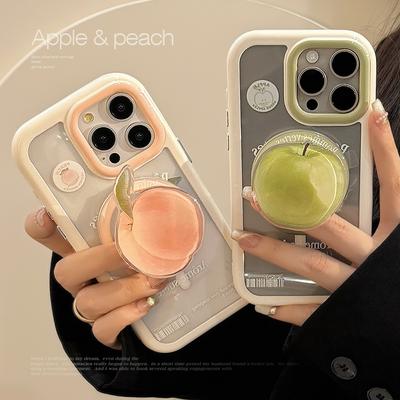 Green Apple Magnetic Stent 16 Applicable To IPhone14ProMax Apple 15 Mobile Phone Case 13 Pink Peach Acrylic