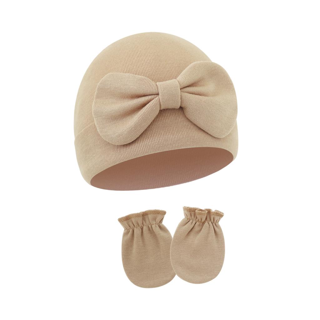 2025 Baby Bonnet Newborns Fetal Cap Fashionable Brimless Hat Trendy Headgear with Anti-grab Mittens Soft Gloves