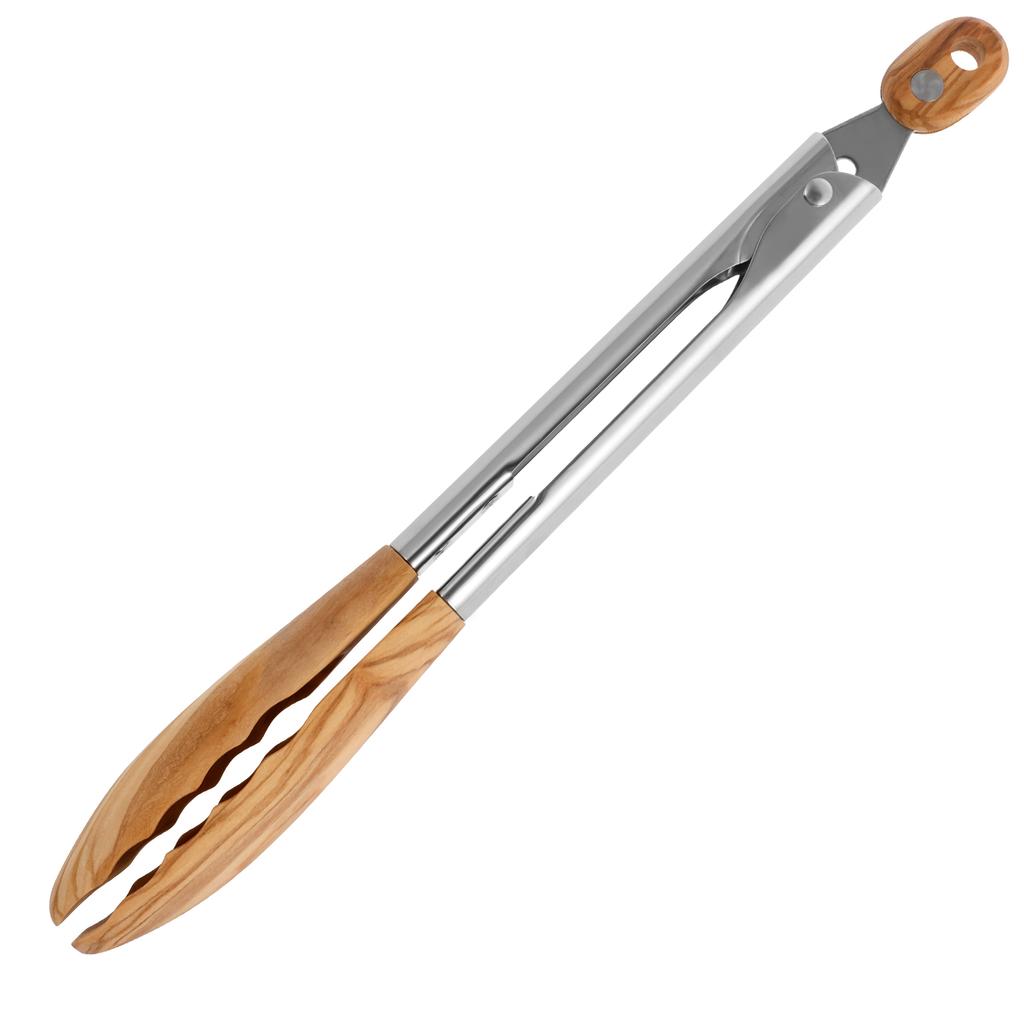 11 Inch Food Tongs Wood Cooking Tongs with Wood Tips and Stainless Steel Handle Locking Wood Tong for Cooking Serving Grilling