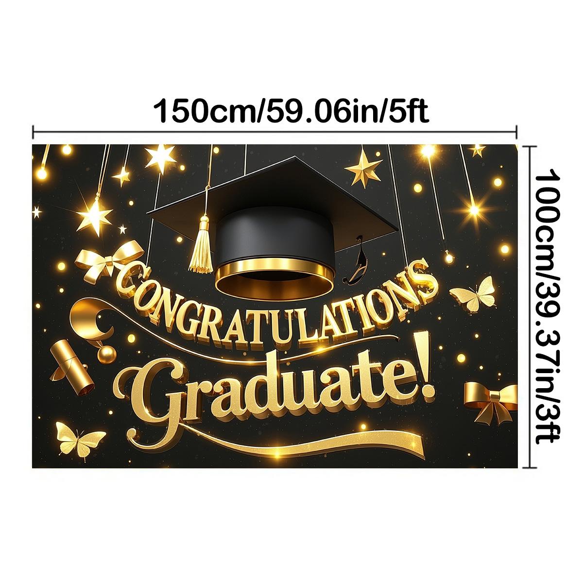 

Баннер для празднования выпускного вечера с текстом «Поздравления», шапочкой выпускника и звездами, для декора праздничной вечеринки в домашнем саду 150*100cm / 5*3ft